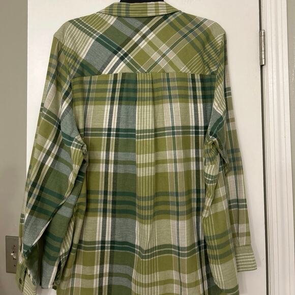 Dip Organic Cotton Green Plaid Lightweight Flannel Button Down Size 1X - Picture 9 of 12